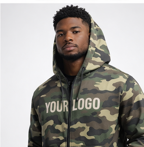 Vente en gros de sweats à capuche zippés personnalisés camouflage OEM pour hommes, en molleton épais imprimé camouflage, style streetwear tactique avec fermeture éclair - Product Image 3
