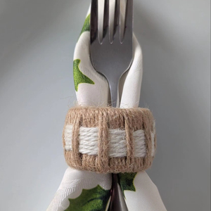 Stylish Brown <b>White</b> Jute Napkin Ring Holder Ideal For Rustic <b>Table</b> Setting Kitchen <b>Dining</b> Wedding Party And Gifting Use - Product Image 1