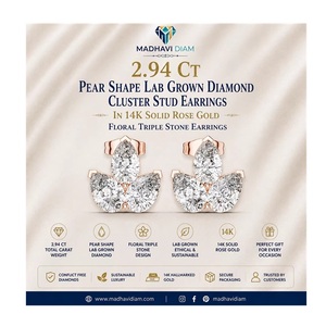 Boucles d'oreilles florales de luxe en or rose 14 carats avec diamant de laboratoire en forme de poire de 2,94 carats certifié IGI pour fiançailles, mariage et anniversaire - Product Image 1