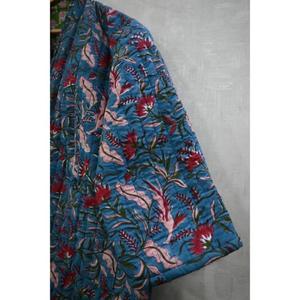 Bata Kimono Acolchada de Algodón para Mujer, Larga, Hecha a Mano, Estilo Bohemio Indio, Informal, Ligera, de Invierno, Suave, con Estampado Floral y Cuello en V - Product Image 2