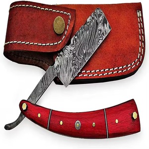 Navaja de Afeitar Recta de Acero de Damasco con Empuñadura de Madera de Olivo y Bolster de Latón, Forjada a Mano, Cuchillo de Afeitar Vintage, Maquinilla de Afeitar Manual para Barbería - Product Image 6