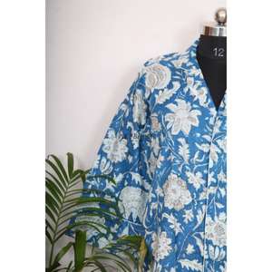 เดรสยาวผ้าฝ้ายพิมพ์ลายดอกไม้สไตล์วินเทจ คอวี สายปรับได้ สไตล์ฮิปฮอป ลายบล็อกพิมพ์มือแบบอินเดีย เสื้อเชิ้ตตัวยาวลำลองติดกระดุม - Product Image 2