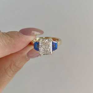 3CT Radiant Cut Moissanite Three Stone Ring Side Blue Trapezoid original 925 Silver Fine Anniversary Promise <b>Gift</b> Jewelry <b>Her</b> - Product Image 3