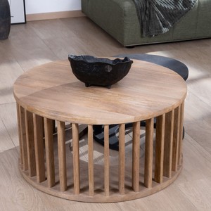 Vandana Golden Vision set of two round coffee tables in <b>sandblasted</b> brown and black mango wood - Product Image 3