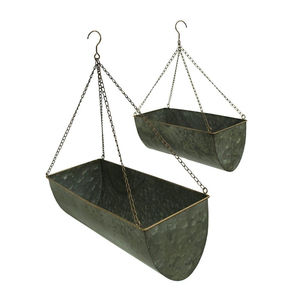 Ensemble de 2 jardinières suspendues en métal galvanisé de qualité supérieure, pour intérieur et extérieur, décoration de ferme, paniers suspendus avec chaînes - Product Image 1