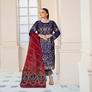 Indian and <b>Pakistani</b> Embroidery Work Three Piece Chiffon <b>Dress</b> for Women Sale on Saari Salwar Kameez Party Wear for <b>Eid</b> - Product Image 4