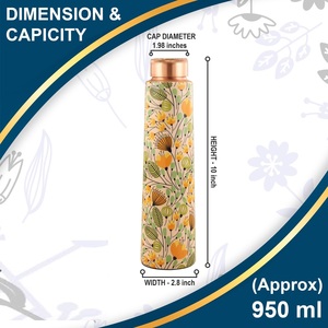 Exact Handcrafted <b>Copper</b> Water <b>Bottle</b> with Printed Elizabeth Design 1 Litre Premium <b>Copper</b> <b>Drinking</b> Vessel for Health Benefits - Product Image 4