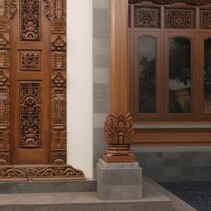 Porte d'entrée double en teck massif sculpté à la main, style traditionnel indonésien, porte principale personnalisée pour villa ou maison - Product Image 4