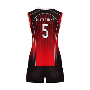 Women <b>Volleyball</b> Uniform <b>Set</b> Sleeveless V-neck Sublimated Jersey Red Black Woman <b>volleyball</b> uniform - Product Image 3