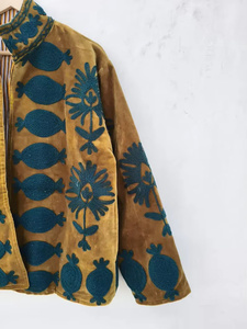 Blouson bomber réversible en velours de coton brodé fait main, motif floral vintage, été automne hiver OEM ODM - Product Image 5