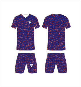 Custom Sublimated Soccer Uniform Set Blue Camouflage V-Neck Jersey Matching Shorts Moisture Wicking Adult Regular Fit - Product Image 5