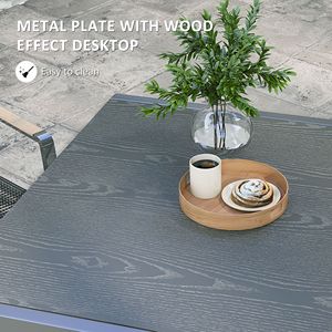 Tavolo da giardino con struttura in alluminio grigio scuro per 6-8 persone tavolo da giardino rettangolare con effetto legno piano in acciaio per uso cortile - Product Image 6
