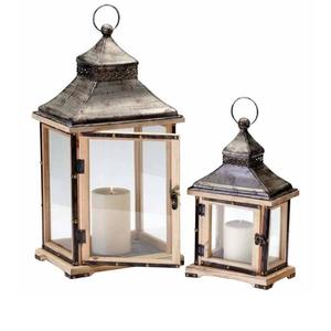 Lanternes décoratives d'intérieur et lanternes en bois pour la décoration extérieure de la maison, porte-bougies en bois avec poignée en métal - Product Image 2