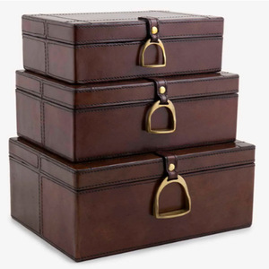 Caja de almacenamiento de cuero marrón, cajas de cuero de lujo, juego de 3 cajas de cuero de cocodrilo - Product Image 2