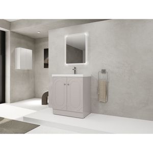 Mobile bagno freestanding da 30 pollici con lavabo in resina bianca e 2 ante con chiusura ammortizzata, facile da montare (KD) - Product Image 4