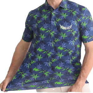 Men's Navy <b>Blue</b> Printed Short Sleeve <b>Polo</b> <b>Shirt</b> With Pink And Black Floral Pattern Quick Dry Knitted Polyester Casual Wear - Product Image 3