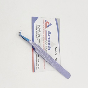 Venta al por mayor de pinzas de extensión de pestañas de diamante de acero sostenible 90 grados Punta de Plasma azul logotipo personalizado pinzas de pestañas moradas - Product Image 5