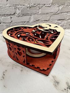 Heart Shape Wooden <b>Tea</b> Light Holder With Embossed Pattern Handmade Home Decoration Valentine's Day Gift - Product Image 3