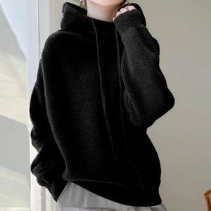 เสื้อสเวตเตอร์ไหมพรมมีฮู้ดทรงโอเวอร์ไซส์ สีพื้น เรียบง่าย แขนยาว ใส่ได้ทั้งชายและหญิง สำหรับฤดูใบไม้ร่วงและฤดูหนาว ผ้าไม่เป็นขุย - Product Image 2