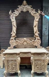 Luxury Turkish Style Makeup Vanity Carved Wooden Dressing <b>Table</b> Gold <b>Mirror</b> Dresser for Bedroom Hotel Villa - Product Image 2