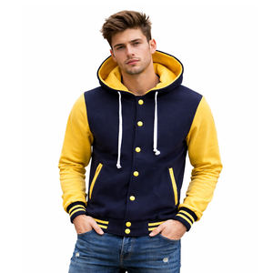 Chaqueta Varsity Personalizada para Hombre con Capucha, Chaqueta Bomber con Botones a Presión y Bloques de Color, Sudadera Casual Estilo Streetwear - Product Image 1