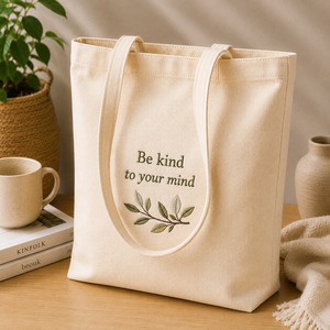 กระเป๋าผ้าแคนวาส 34x38x10 ซม. ลายปัก Be Kind To Your Mind ผ้าแคนวาสคอตตอน 12 ออนซ์ หูหิ้ว 28 ซม. - Product Image 1