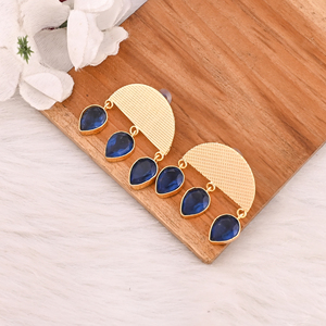 Boucles d'oreilles élégantes en laiton plaqué or avec pierre précieuse bleue hydro, bijoux faits à la main pour femmes, cadeau - Product Image 4
