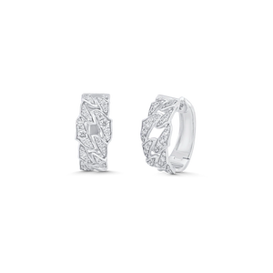 Boucles d'oreilles Huggie en or blanc 10K, serties de pierres de laboratoire taille brillant rond, monture pavé, pour femme, luxe, usage quotidien - Product Image 2