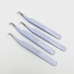 Venta al por mayor profesional blanco 90 grados pinzas de extensión de pestañas de alta calidad de acero inoxidable plata brillo puntiagudo personalizado - Product Image 4