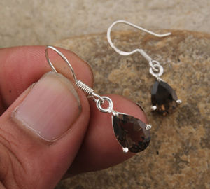 Boucles d'oreilles pendantes en quartz fumé naturel, argent sterling 925, pierres précieuses artisanales, design goutte d'eau de luxe, bijoux fins pour femmes, fête - Product Image 6