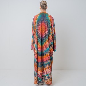 Precio de fábrica al por mayor 100% rayón Tie Dye estilo bohemio Kimono cómodo ajuste suelto chaqueta de verano cubierta de playa 1 pieza - Product Image 3