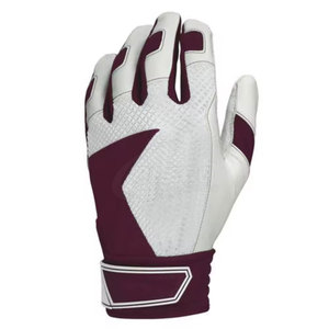 New Leather Full Finger <b>Baseball</b> <b>Gloves</b> White Maroon Synthetic Non Slip Hook And Loop Right Handed Adult All Seasons - Product Image 5