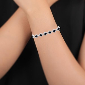 Wholesale 925 Sterling <b>Silver</b> Natural Oval Blue Sapphire CZ Halo Tennis <b>Bracelet</b> Memoria Jewels - Product Image 2