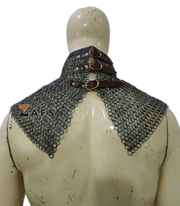 Collar de malla de acero medieval con ribete de cuero, anillo plano remachado de 0,9 mm, armadura de caballero, gorgeta de malla para cosplay - Product Image 4