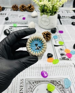 Reloj Analógico-Digital de Lujo para Mujer, Plata 925, Esfera Azul con Pedrería, Caja Redonda, Correa con Hebilla - Moissanita VVS - Product Image 1