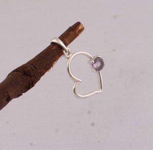 Colgante de amatista natural en forma de corazón, joyería de plata de ley 925, collar de corazón con piedra preciosa morada al por mayor para mujer, colgante hecho a mano. - Product Image 5