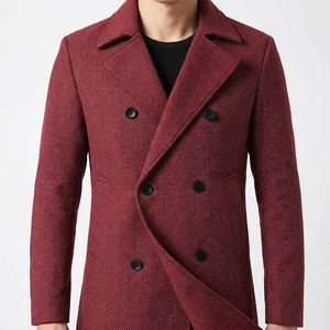 Trench Herringbone Twill Overcoat Winter <b>Warm</b> <b>Coat</b> <b>Men</b> 2026 New Slim Autumn British <b>Men's</b> Long Maroon Long <b>Coats</b> - Product Image 3