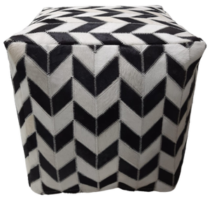 Puf de Cuero Vacuno Hecho a Mano con Costuras en Zigzag - Product Image 2