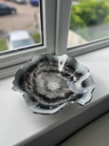 Black & White Marble Resin Bowl with <b>Crystal</b> Center Handmade Decorative Serving Dish Modern Art Centerpiece Bowl - Product Image 2