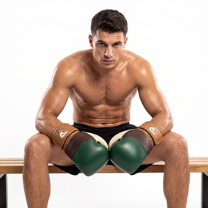 Gants de boxe verticaux portables en cuir vert et marron Dumela International 16 Oz, équipement d'entraînement professionnel, design avec logo - Product Image 2