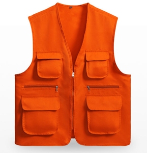 Gilet de sécurité haute visibilité entièrement personnalisé avec poches, gilet de travail orange unisexe en polyester, fermeture éclair sur le devant, plusieurs poches, sécurité - Product Image 1