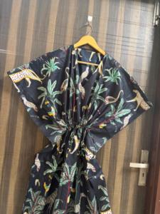 Vestido Maxi Caftán de Algodón con Estampado Tropical para Mujer, Cuello en V, Manga Murciélago, Transpirable, Ecológico, Estilo Boho, para la Playa, Holgado, de Verano - Product Image 5