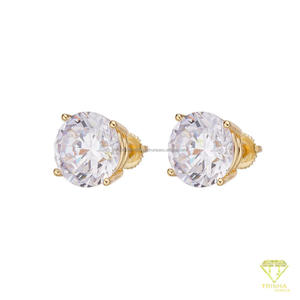 Boucles d'oreilles solitaires classiques en moissanite taille ronde, en argent sterling 925, bijoux de luxe brillants pour femmes - Product Image 5