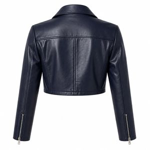 Chaqueta Bomber con Capucha de Cuero PU Negro, Cierre de Botones, Manga Larga, Chaqueta Corta para Mujer, Estilo Otoñal - Product Image 2