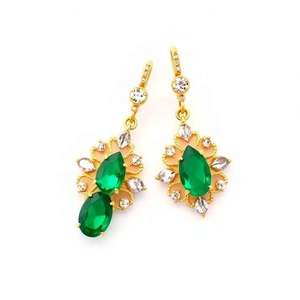 Boucles d'oreilles pendantes en onyx vert de 5 pouces avec zircone cubique, en argent sterling 925 plaqué or 18 carats, bijoux festifs et d'occasion, vente en gros - Product Image 6