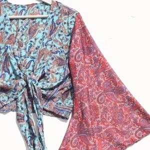 New Arrival Bohemian Bell Sleeve <b>Top</b> Fashionable New Printed Silk Wrap <b>Top</b> Bell Sleeves Crop <b>Top</b> Tunic Dress for Women - Product Image 1