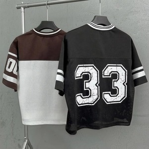 Fabricant de maillots de football en mesh à col en V avec impression personnalisée, t-shirt sport surdimensionné pour homme en coton 100% lourd - Product Image 2