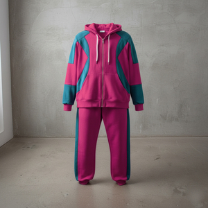 OEM Custom <b>Men's</b> Tracksuit Printed Custom Embroidered Logo 100% Cotton Fleece 2-Tone Oversized Baggy <b>Pullover</b> 2-Piece Set - Product Image 2