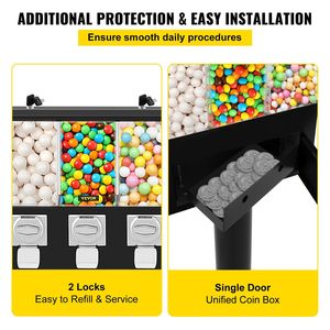Distributore automatico commerciale a tripla testa di Gumball regolabile da 1 pollice porta caramelle per casa giochi e negozi al dettaglio - Product Image 6