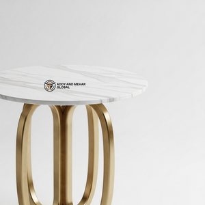 Luxury Round White Marble Top <b>Stool</b> <b>with</b> Gold Stainless Steel Base Modern Decorative Side <b>Table</b> for Hotel and Home Decor - Product Image 2